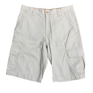 Eddie Bauer Flat Front Cargo Shorts 33 Beige High Rise Pockets Button Zipper